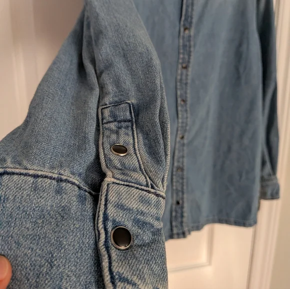 Ba&Sh Denim Shirt High Ruffle Collar Blue Size 3 - Picture 7 of 11